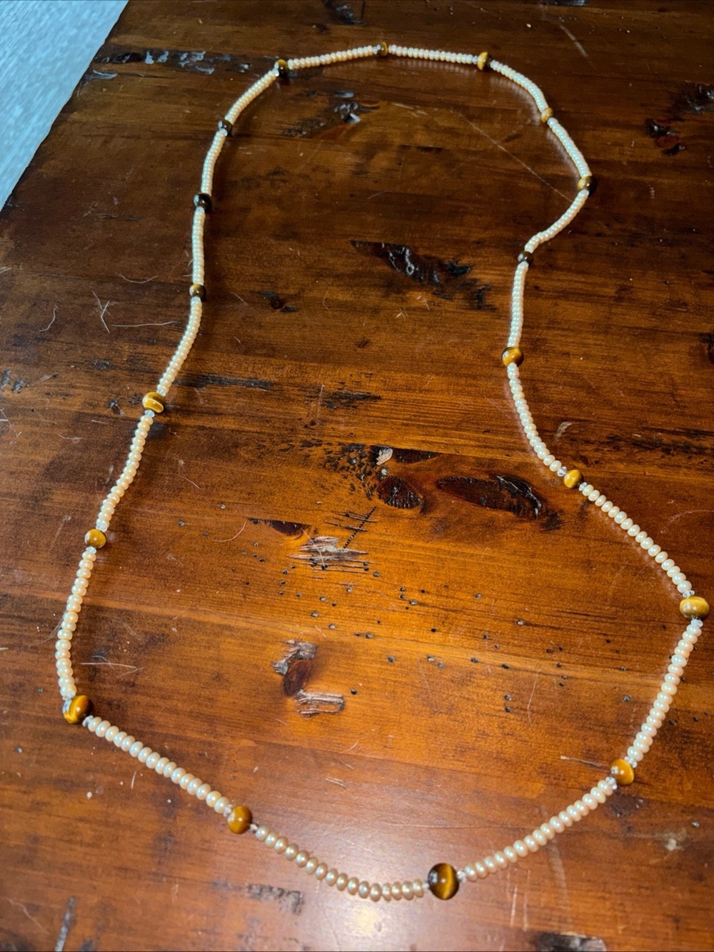 Long Freshwater Pearl Tiger Eye Necklace Endless Strand Handmade Artisan”